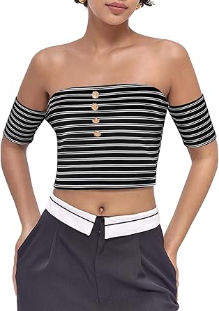 AMIMIV Women Off The Shoulder Crop Tops