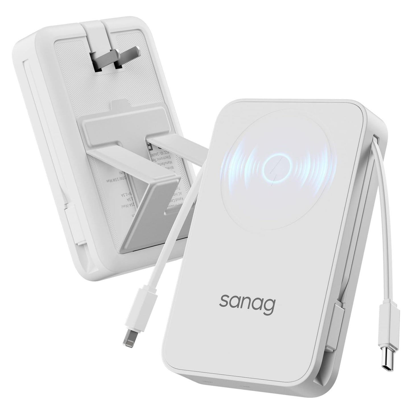 Sanag Wireless Portable Charger Power Bank 10000mAh With Built-In Cables