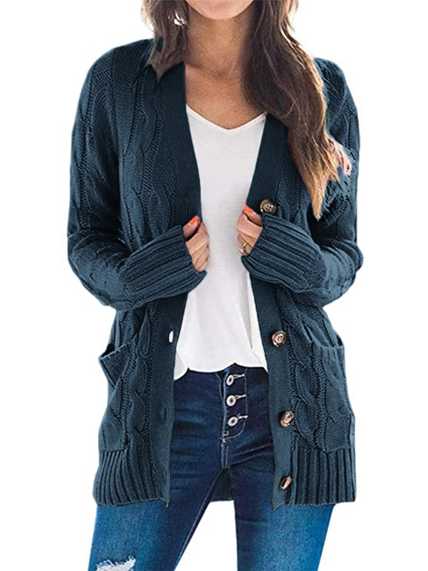 PRETTYGARDEN Women's Open Front Cardigan Sweaters Fall Fashion Button Down Cable Knit Chunky Winter Outerwear Coats