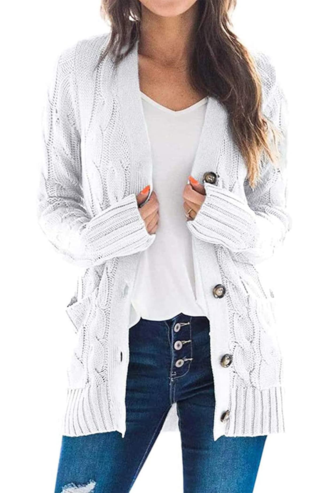 PRETTYGARDEN Women's Open Front Cardigan Sweaters Fall Fashion Button Down Cable Knit Chunky Winter Outerwear Coats