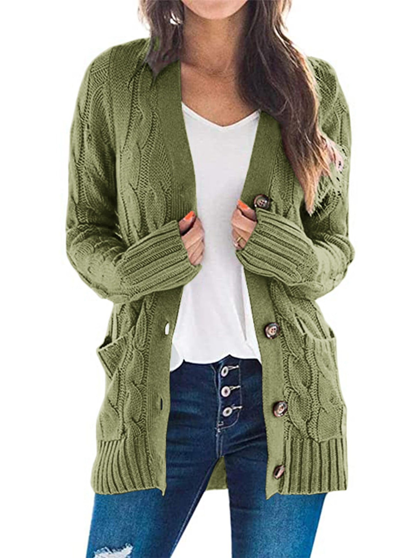 PRETTYGARDEN Women's Open Front Cardigan Sweaters Fall Fashion Button Down Cable Knit Chunky Winter Outerwear Coats