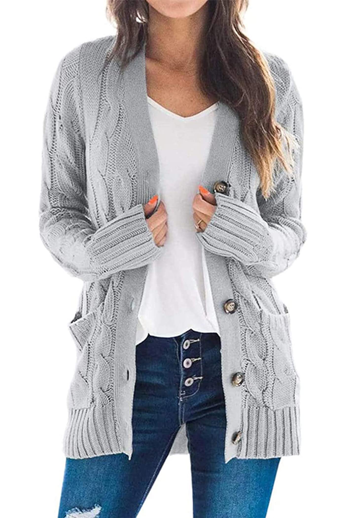 PRETTYGARDEN Women's Open Front Cardigan Sweaters Fall Fashion Button Down Cable Knit Chunky Winter Outerwear Coats