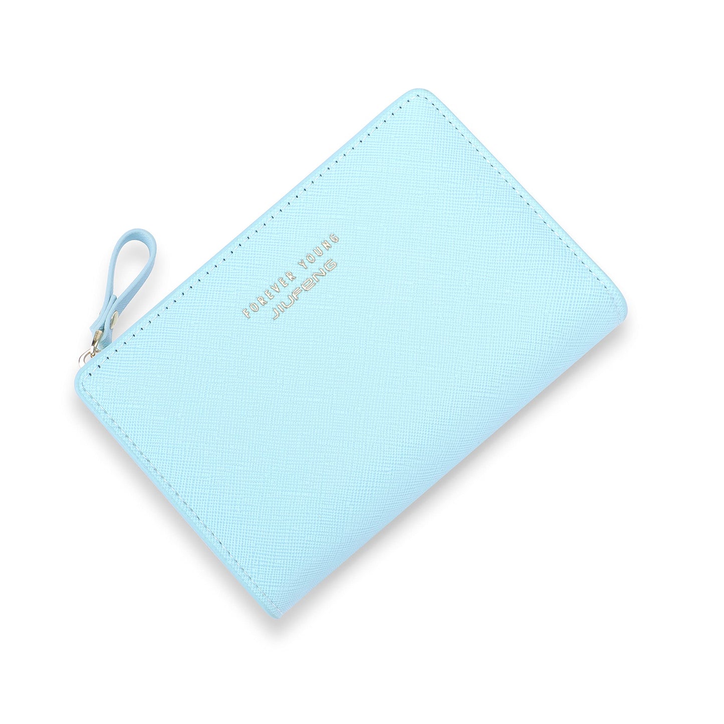 JIUFENG Women Zipper Wallet RFID Blocking Multi Purpose Coin Pouches Credit Card Holder Short Purses Blue