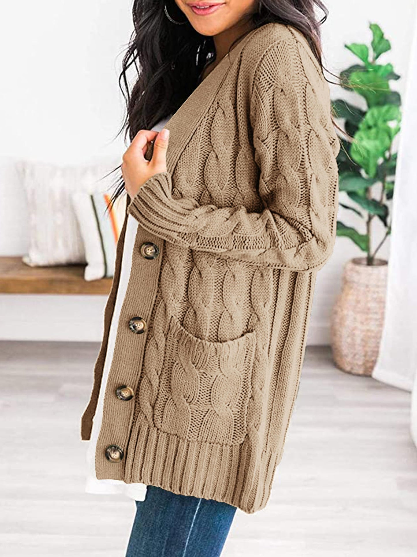 PRETTYGARDEN Women's Open Front Cardigan Sweaters Fall Fashion Button Down Cable Knit Chunky Winter Outerwear Coats