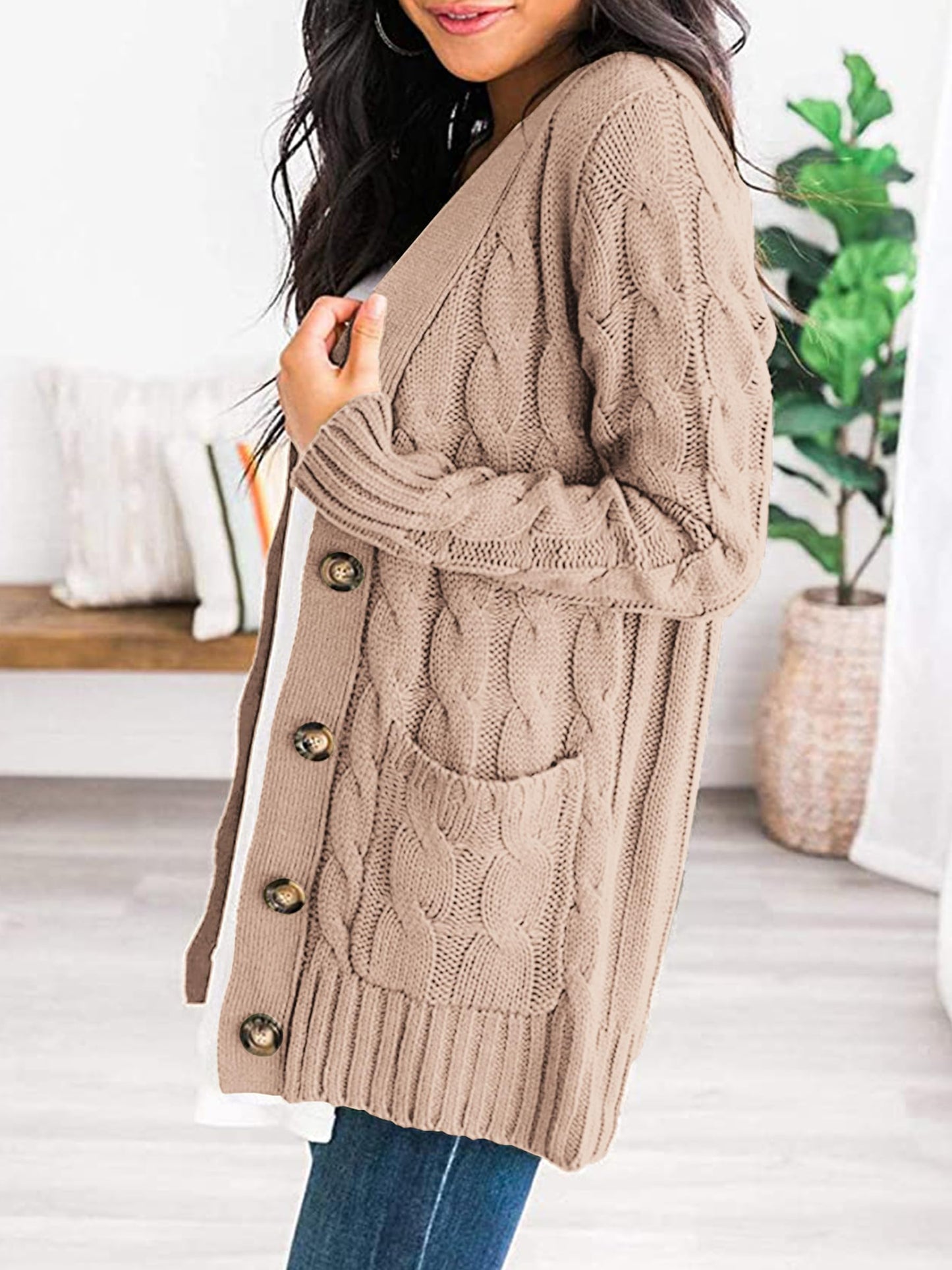 PRETTYGARDEN Women's Open Front Cardigan Sweaters Fall Fashion Button Down Cable Knit Chunky Winter Outerwear Coats