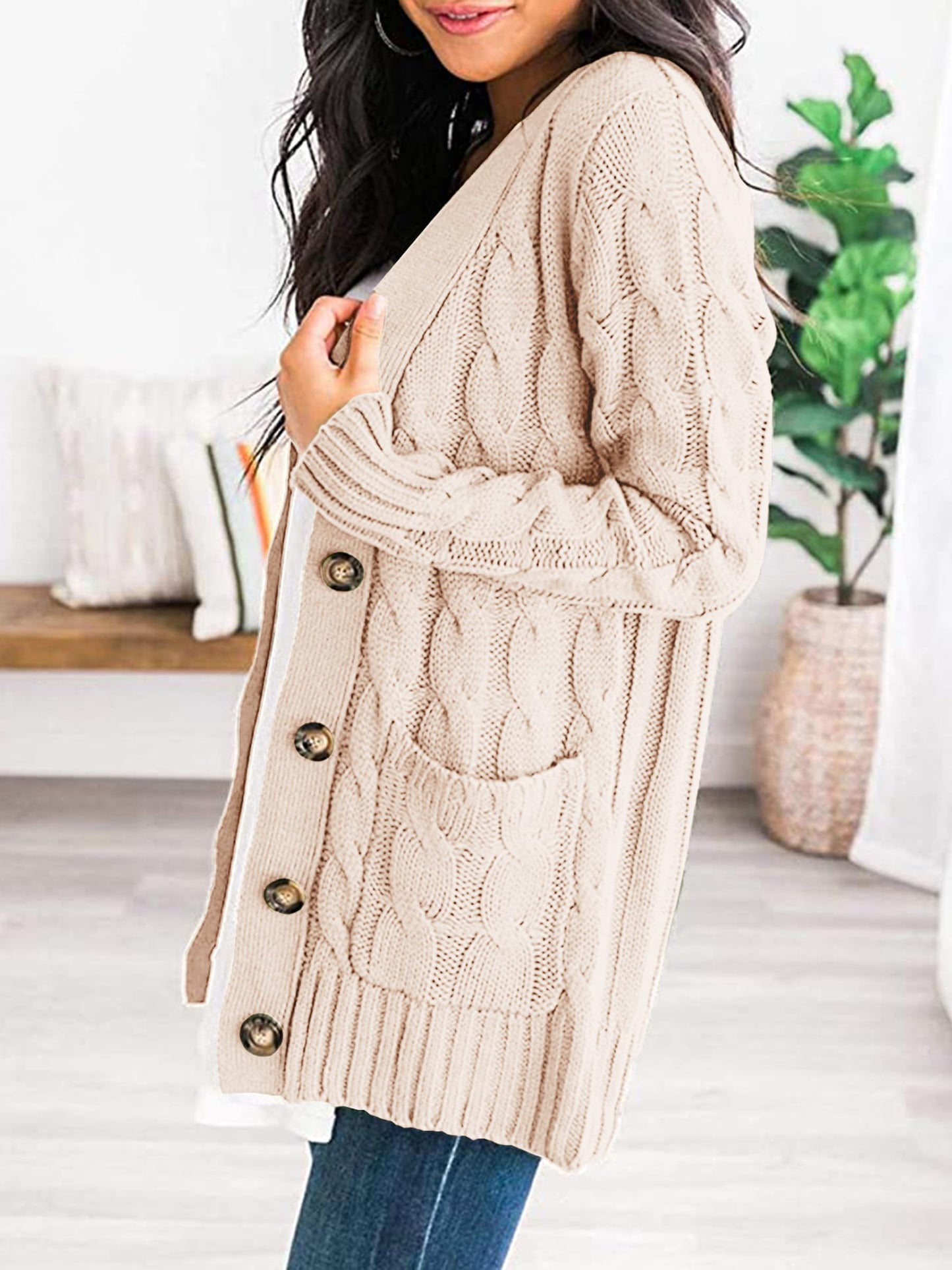 PRETTYGARDEN Women's Open Front Cardigan Sweaters Fall Fashion Button Down Cable Knit Chunky Winter Outerwear Coats