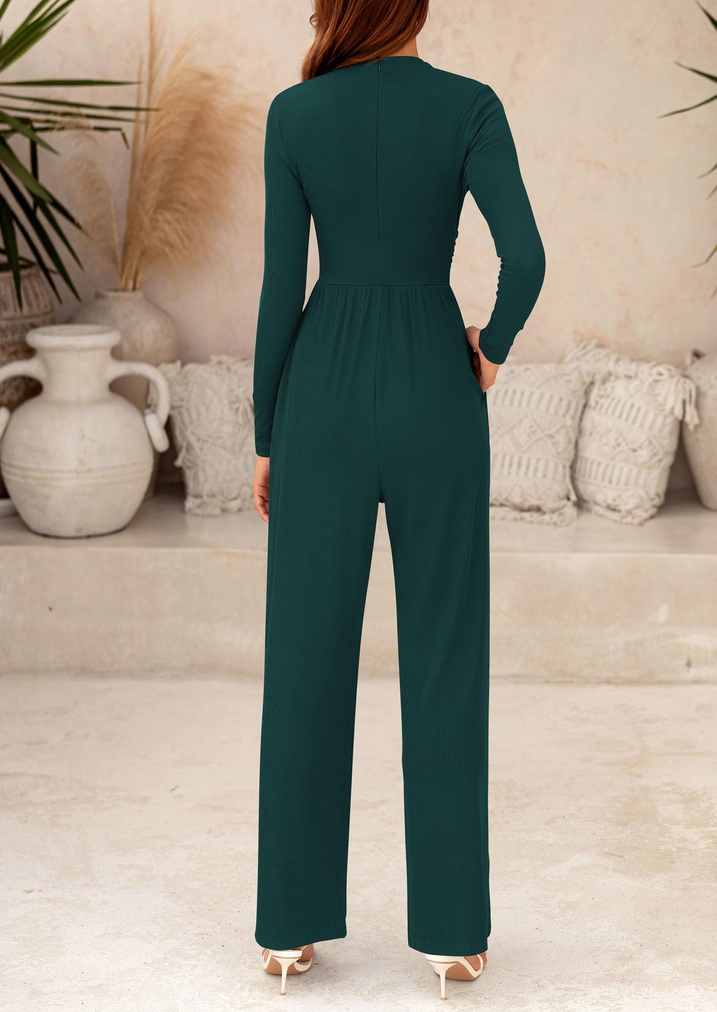 PRETTYGARDEN Women's Jumpsuit Dressy Casual Fall Fashion One Piece Outfits Long Sleeve Mock Neck Wide Leg Pants Rompers